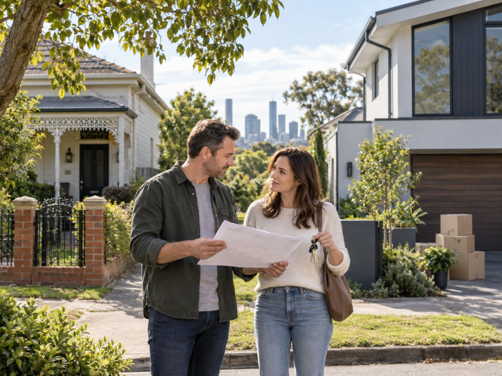 Melbourne couple planning a move between two homes while considering bridging finance